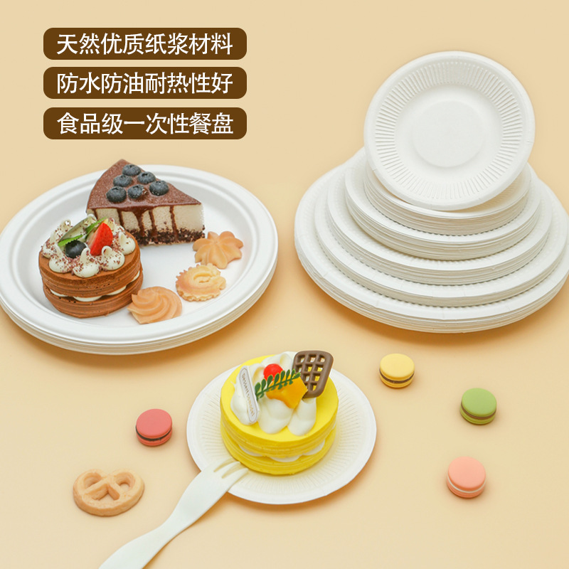 Disposable Dish Paper Plate Birthday Tableware White Cardboard Hand Drawing Party Food Display Plate Cake Tray