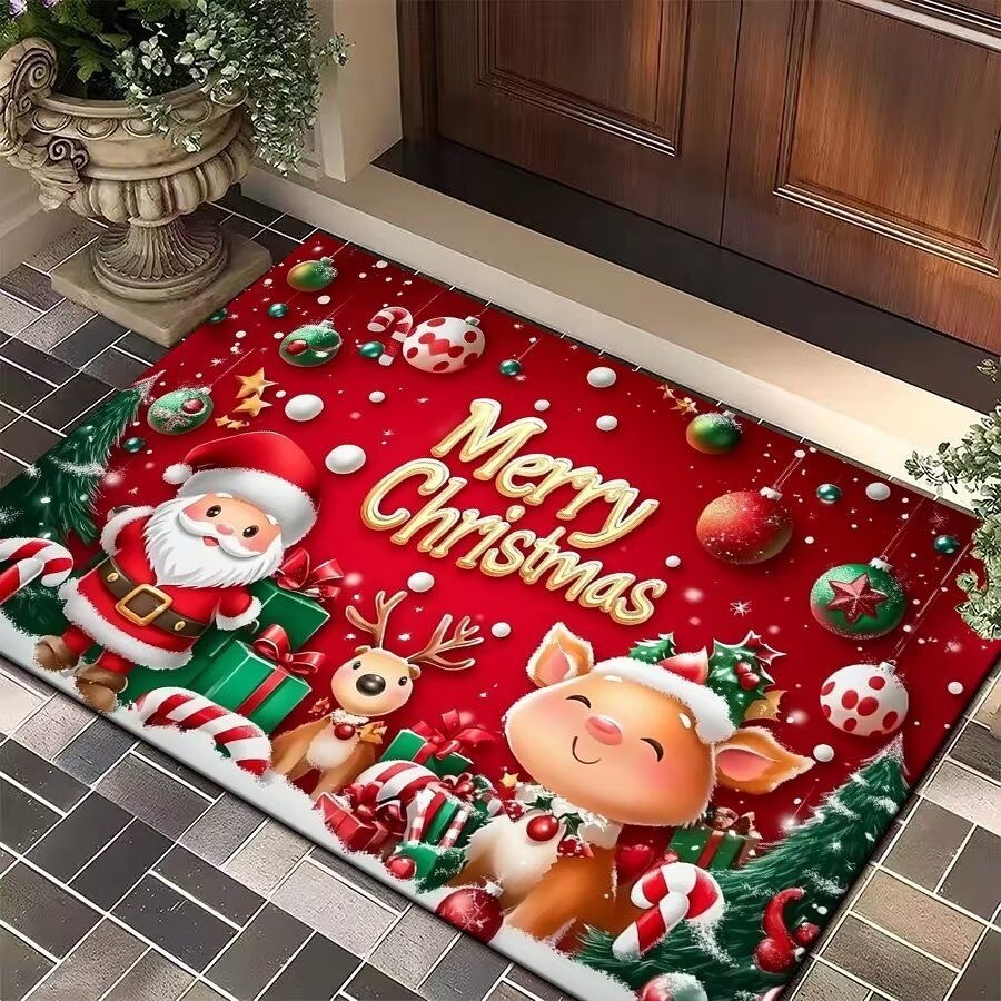New Cross-Border Christmas Carpet Entrance Mat Interior Decoration Living Room Santa Claus Floor Mat Red Entrance