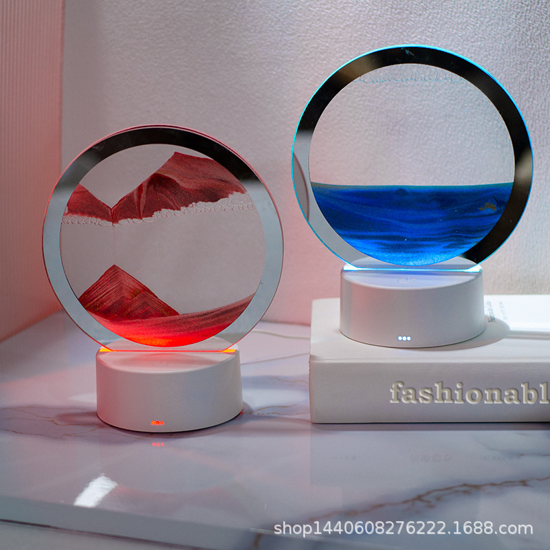 3D Glass Quicksand Painting Ornament Gift Night Light Table Lamp USB Plug-In Living Room Home Furnishings Gift for Girls and Boys