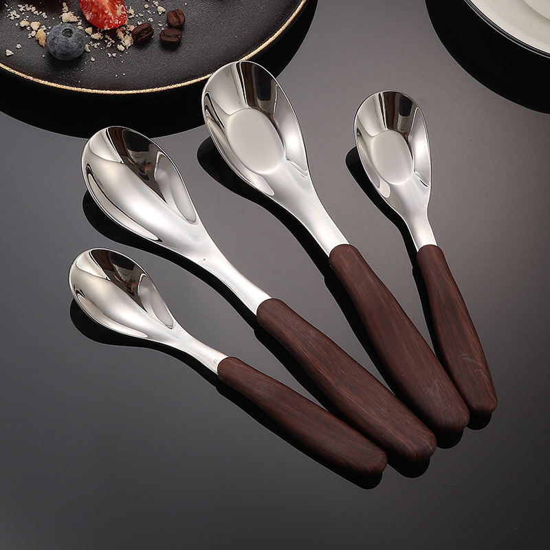 Clip Handle Imitation Wood Grain Knife, Fork and Spoon Tableware 304 Stainless Steel Table Knife, Spoon and Fork Restaurant Kidsren's Baby Food Spoon