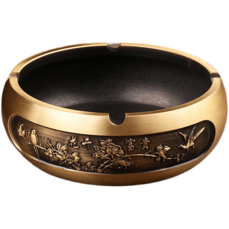 Creative High-end pure brass distressed large ashtray blooming rich office desktop gift for men