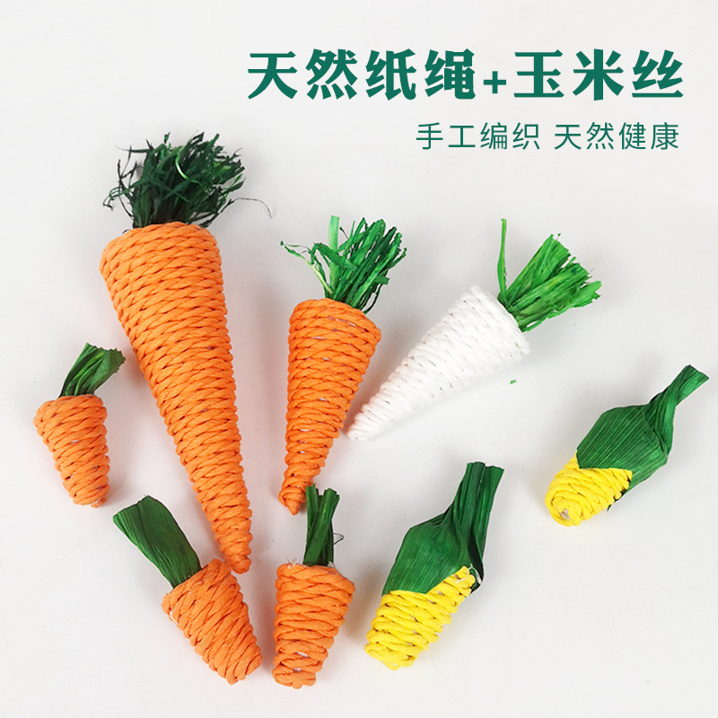 Pet Rabbit Braided Molar Teeth Solver Toy Straw Braided Radish Guinea Pigs Totoro Cat Hand-Braided Carrot Toy