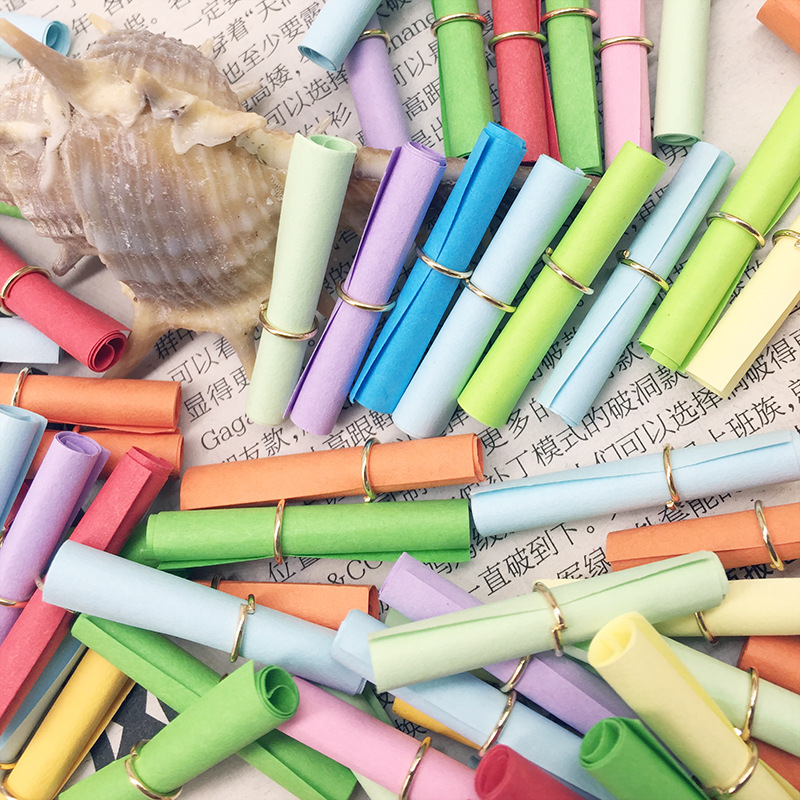 Colorful Mini wish paper roll wish pool note wish bottle greeting message small note letter ring with metal ring
