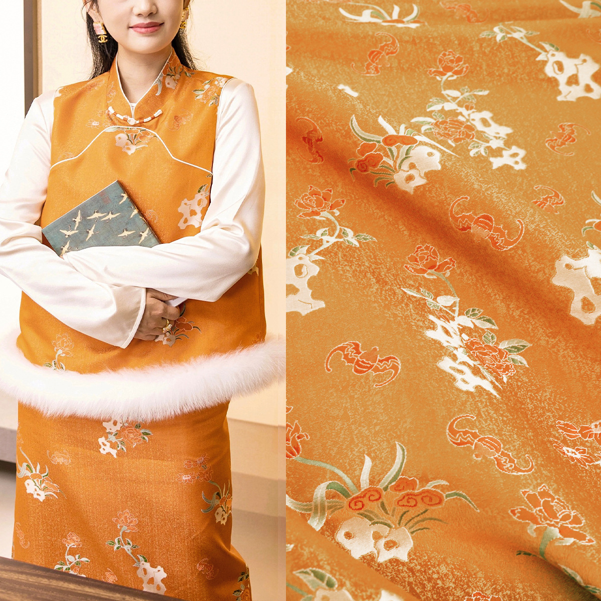 Ткань для жилета "FS013 Пион", имитация жаккардового брокада, ткань Гуофэн