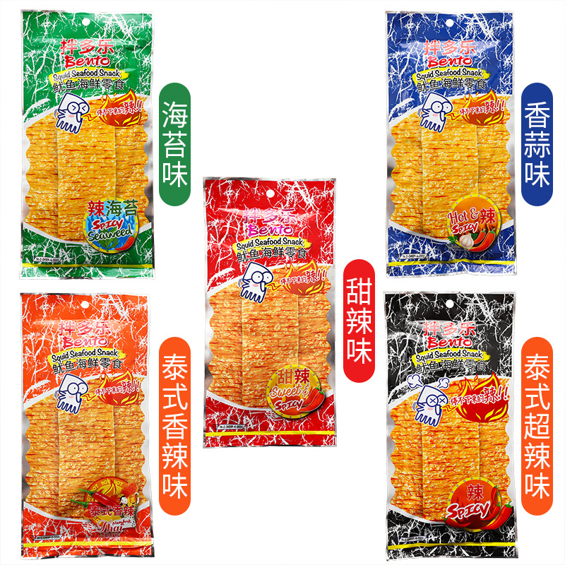Thai Imported Snacks Bento Mixed with Shredded Squid Strips, Spicy Squid Strips Wholesale, Thai-Style Super Spicy