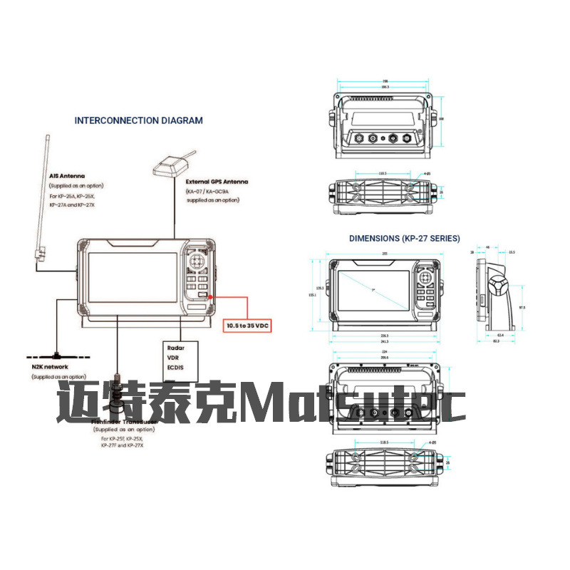 Onwa Kp-27A 7inch Galileo Gps Chart Plotter with Gps Antenna and Built-In Class B