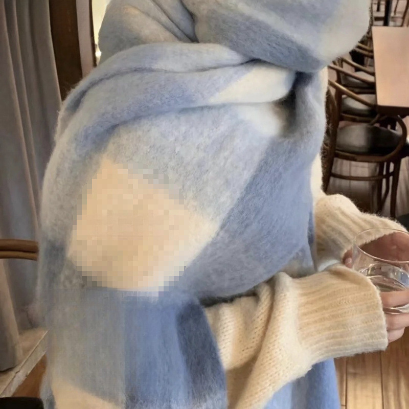 Новый осенне-зимний утолщенный теплый шарф в радужную клетку, европейский и американский стиль, петля пряжи, толстые кисточки, цветной шаль