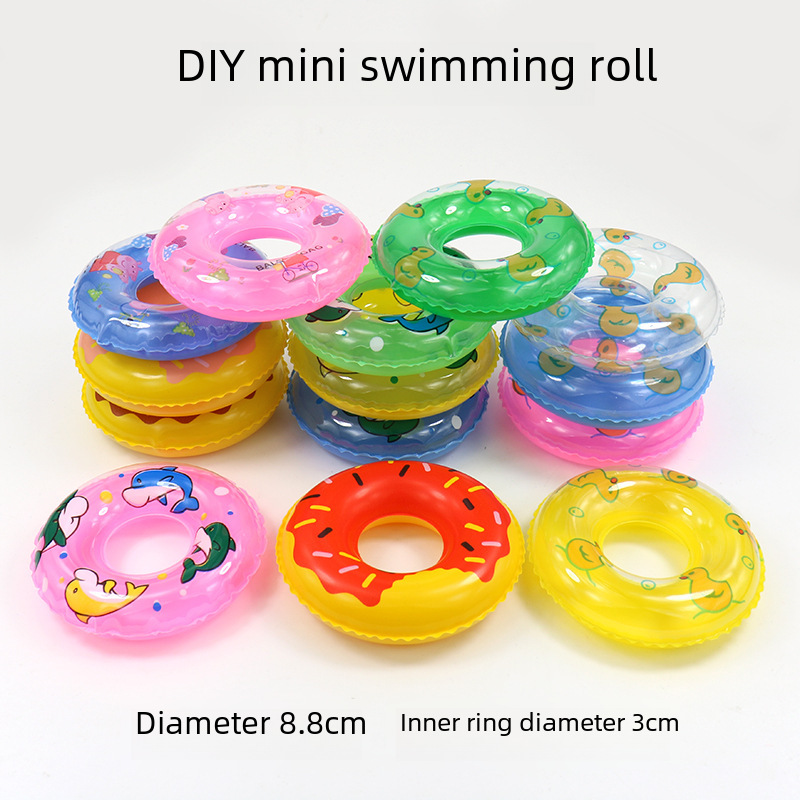 Inflatable Mini Swimming Ring Milk Tea Shop Donut Swimming Ring Baby Bath Water Toy Kidsren's Little Yellow Duck Accessories