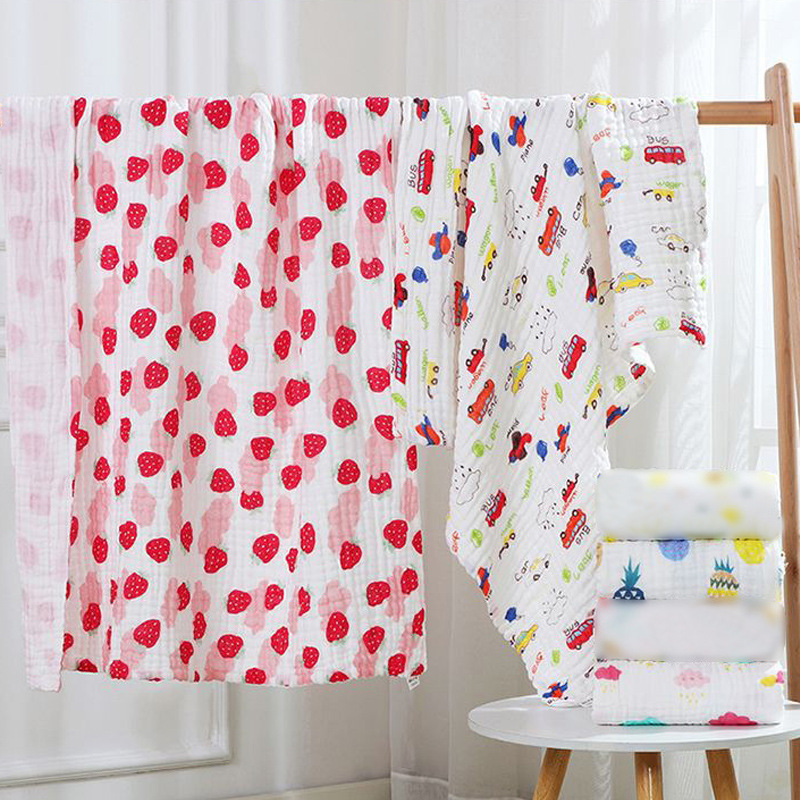 Six-layer Gauze Baby Towel Quilt Toddler Printed Baby Blanket Washable Summer Quilt Soft Seersucker