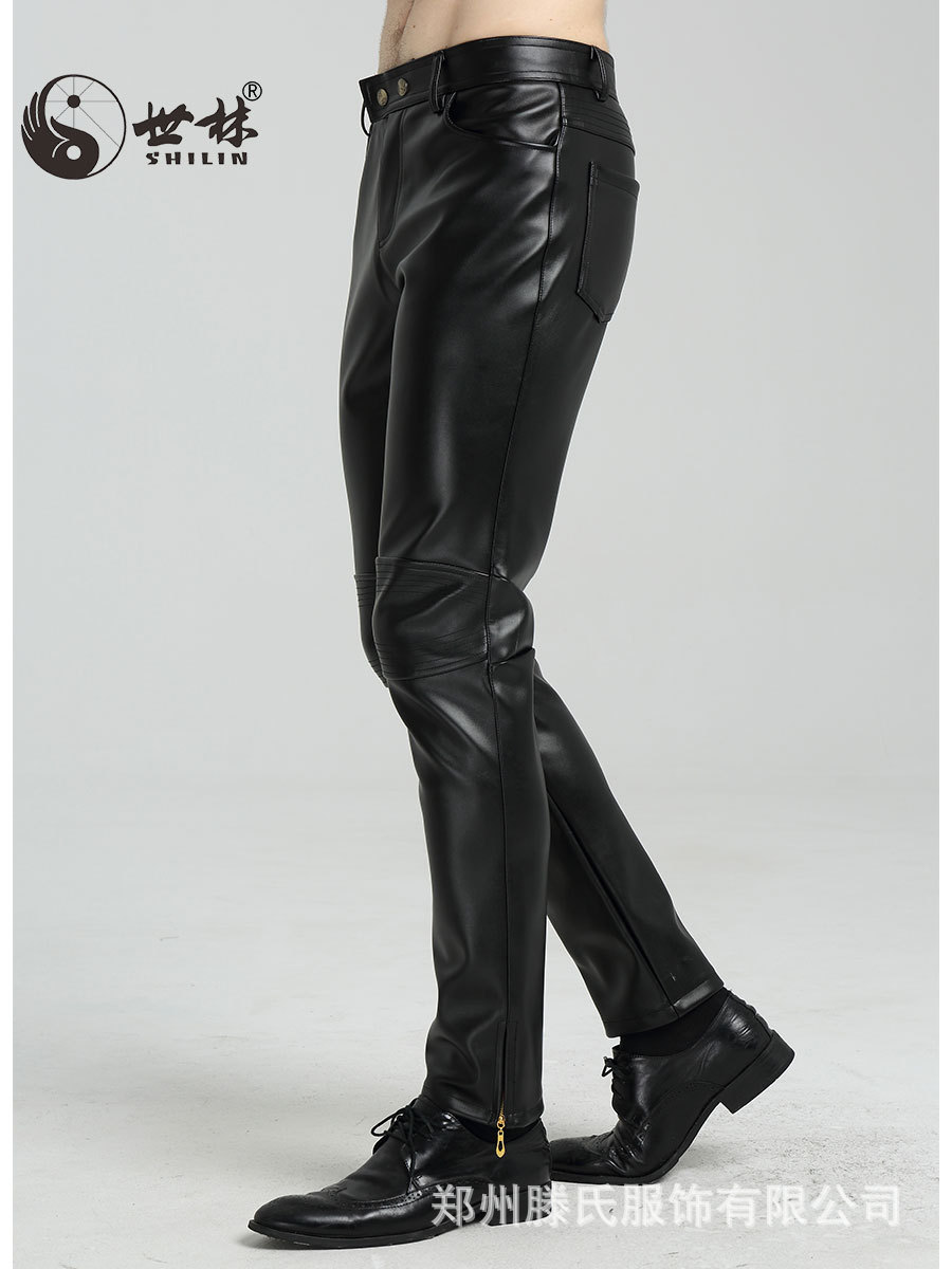 Cross-border young and middle-aged leather pants men's European and American Spring and Autumn New zipper slim size thin motorcycle cycling trend wholesale