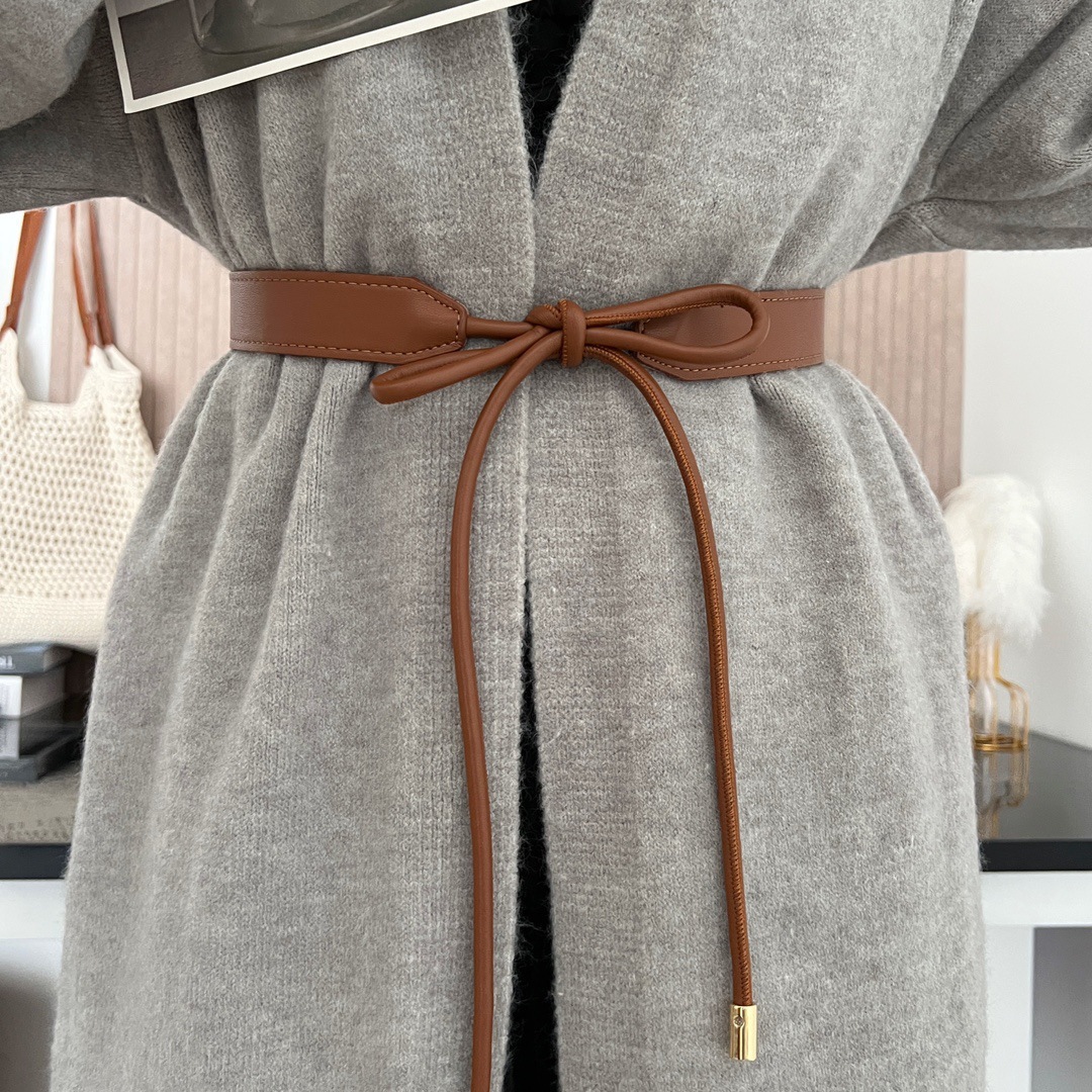 High-End Soft Leather Knotted Belt for Women with Dress Korean Style Fashion Accessories Decorative Sweater Jacket Belt