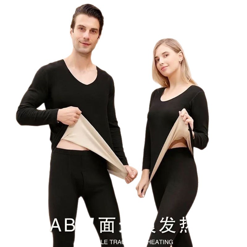 Xnzg Men's Pajamas Ab Side Warm Autumn and Winter Set Thermal Underwear Home Wear Couple Inner Wear German Velvet Ins Women