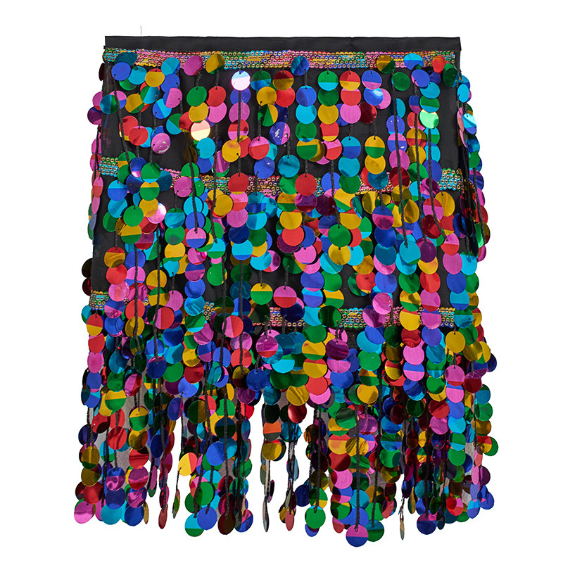 2025 New Belly Dance Waist Scarf, Sequined Tassel Hip Scarf Short Skirt, Sexy Nightclub Performance Clothing, Indian Dance Hip Scarf