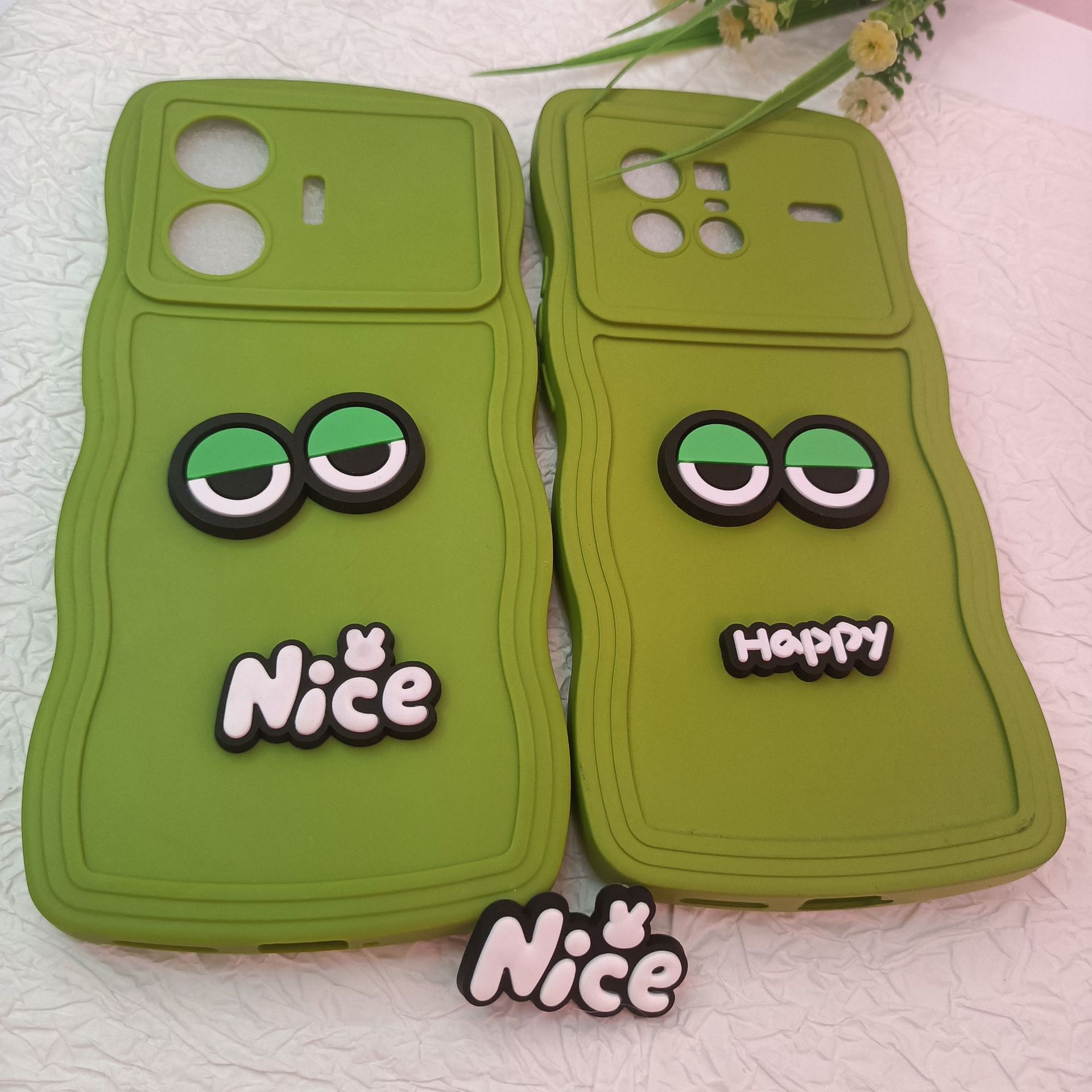 PVC Soft Film Funny Cartoon Creative Green Black Eyes Mobile Phone Shell Decorations DIY Accessories Silicone Decoration