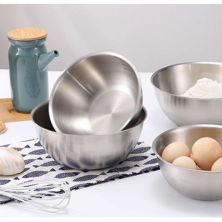 Stainless Steel Cooking Basin Salad Bowl with Scale for Beating Eggs and Noodles Cold Noodles Cold Fruit Baking Household Basin Large Capacity