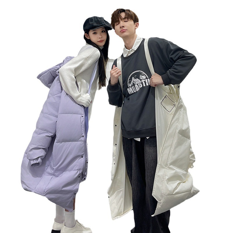 Cross-Border Batch of New Autumn and Winter Products for Couples, Long Over-The-Knee down Jackets for Men and Women, Loose Casual Warm Jackets