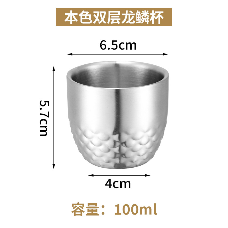 304 Stainless Steel Double-Layer Cup Commercial Buckwheat Tea Cup Liquor Cup Spirits Cup 100ml Small Capacity Insulated Cup