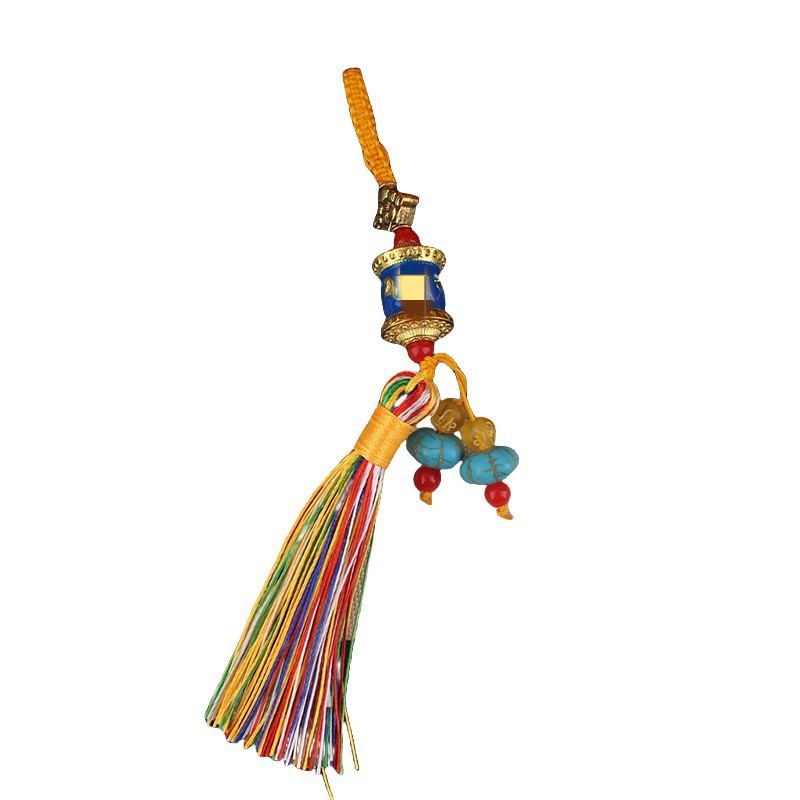 Xizang-style six-character truth ten-color painted small warring tube color tassel car mobile phone bag key chain decorative pendant