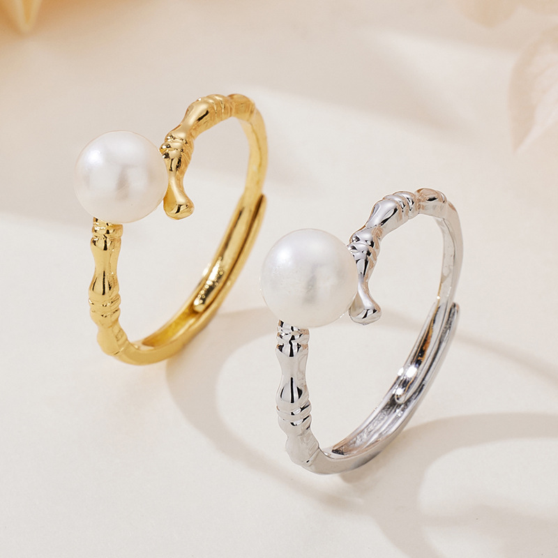 Корейская версия простого кольца из бамбука с пресноводным жемчугом, регулируемое, пустой держатель, оптовая продажа