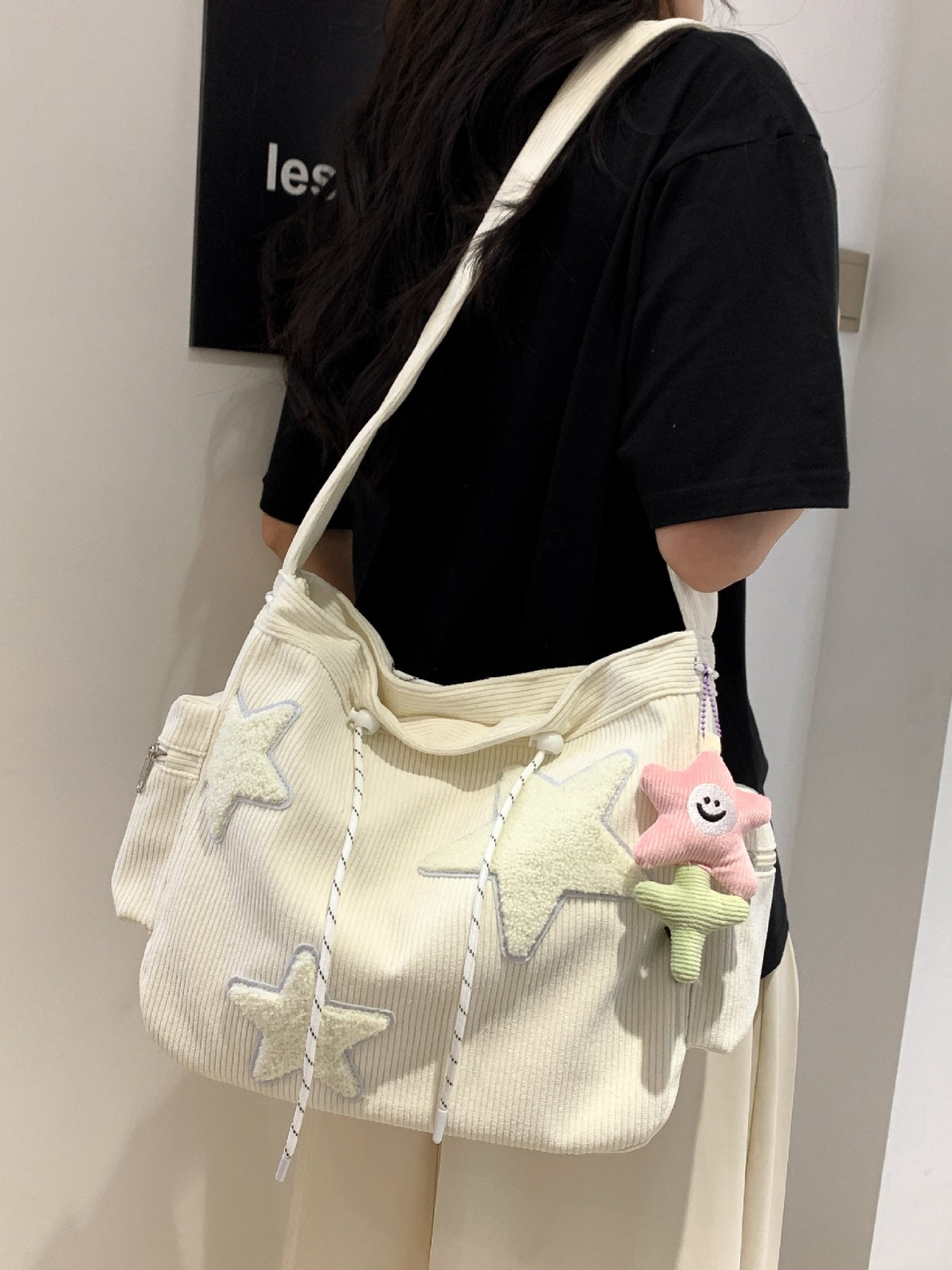 Cross-Border Large-Capacity Corduroy Women's Single Shoulder Bag High-End Five-Pointed Star Crossbody Cute Student Tote Bag Factory Batch