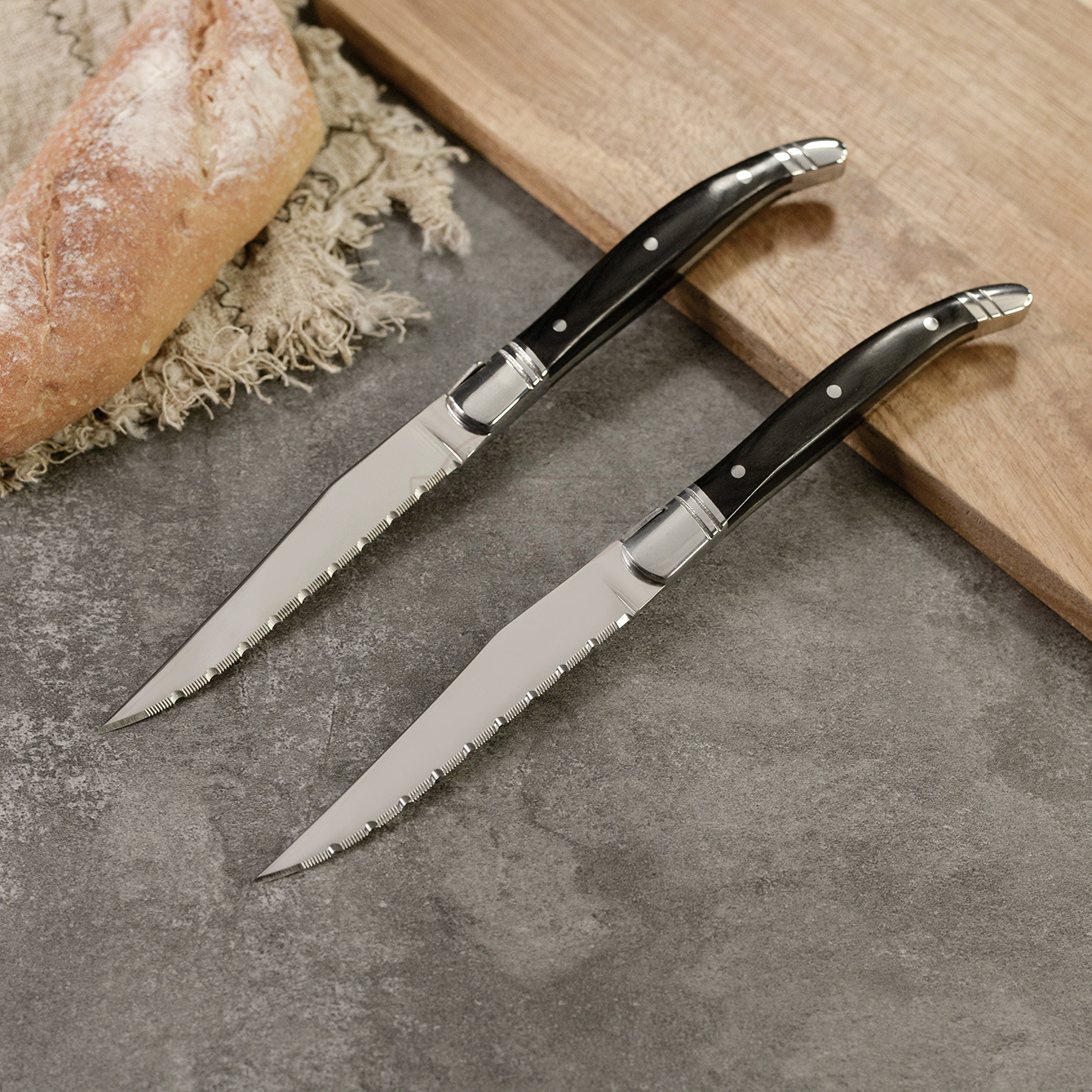 Wooden Handle Steak Knife Rosewood High-End Western Food Tableware Stainless Steel Wooden Handle Serrated Steak Knife Restaurant Home