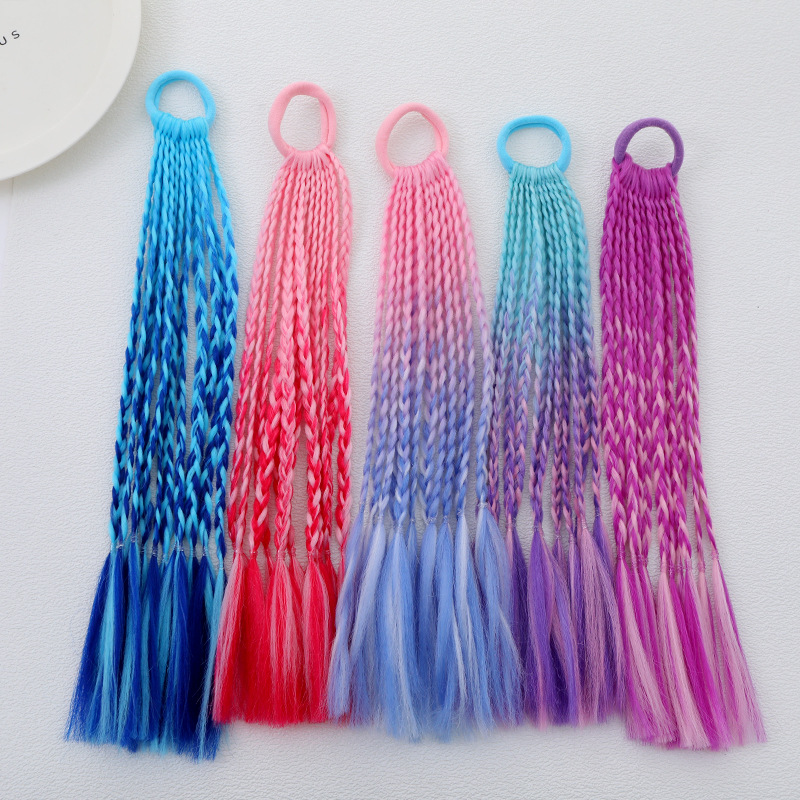 Children's Dreadlock Ponytail, Colorfulful Braided Ponytail, Braided Hair Tie, Boxer Braid, Three-Strand Braid, Dreadlock Extension Braid