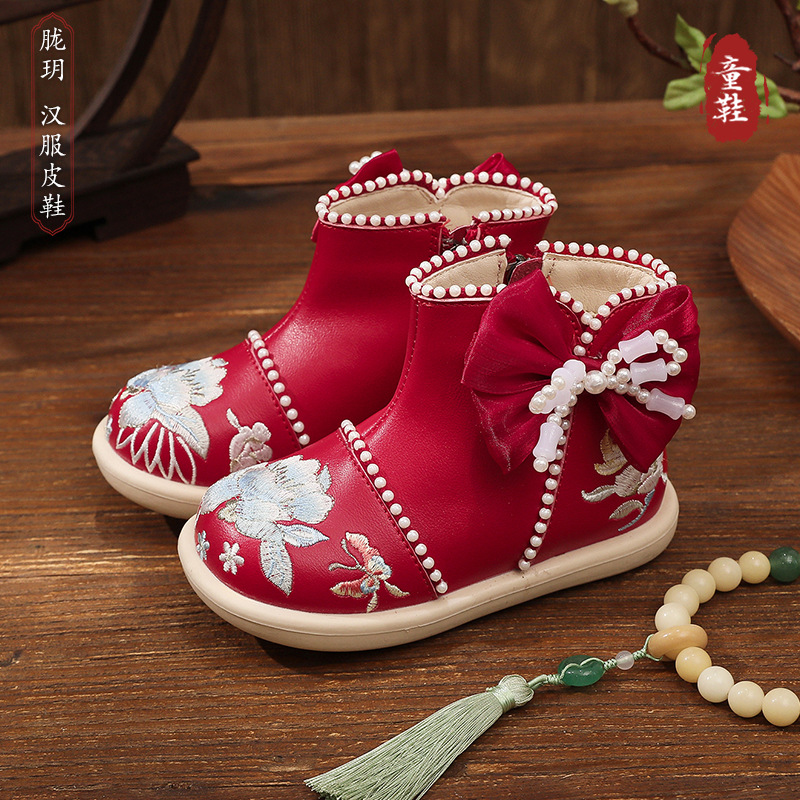 Girls' Boots 2025 New Spring and Autumn Popular Children's Martin Boots, Chanel Style Autumn and Winter Girls' Chinese Style Short Boots Hanfu