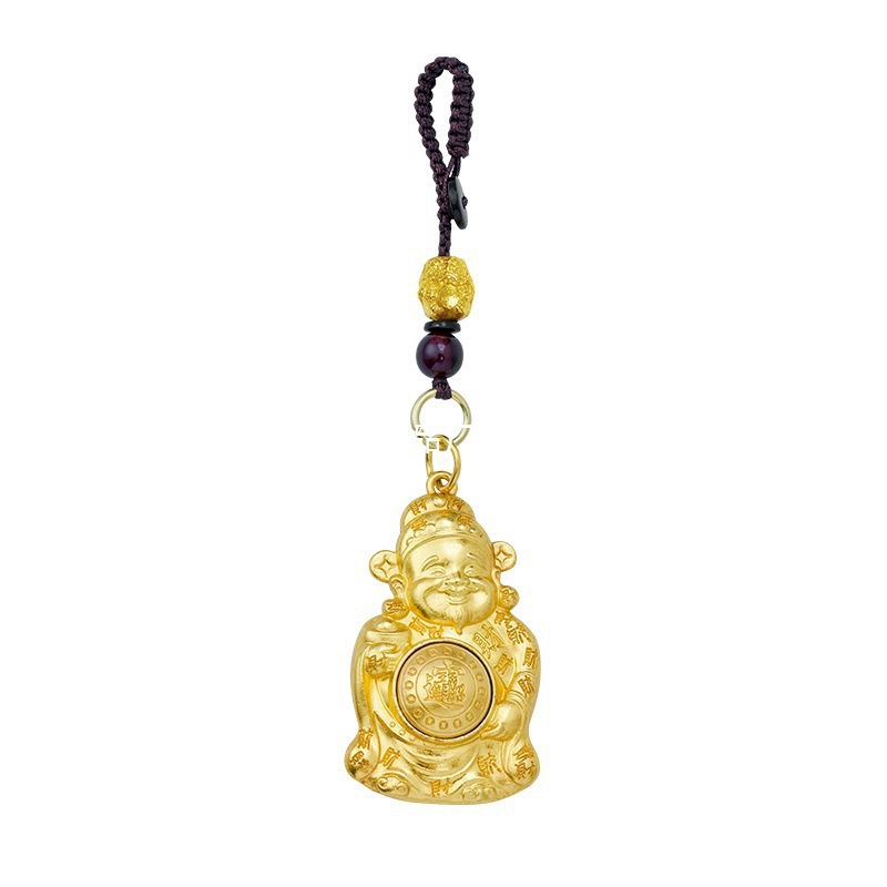 Imitation Brass God of Wealth Keychain Alloy Rich God of Wealth Sand Gold Small God of Wealth Attracts Wealth and Treasures