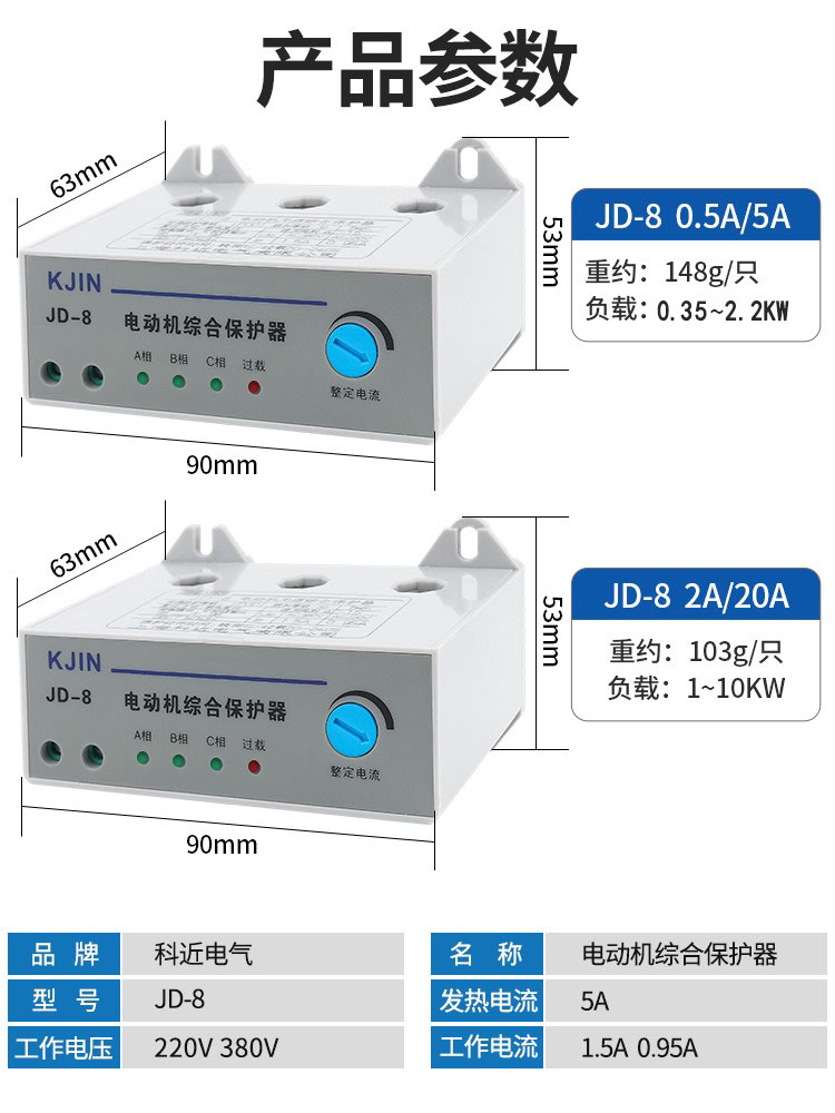 Jd-8 Electric Motor Comprehensive Protector Overload Phase Loss Stall Protection Fault Indication Switch Device Three-Phase 380V