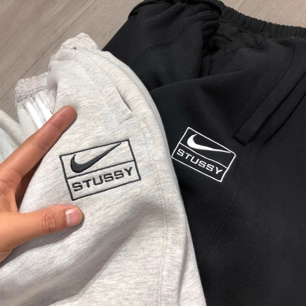 Nkxstty Joint Retro Fairy Pure Color Logo Embroider Fleece-Lined Thickeneded Brushed Leggings Sweatpants Pants Couple