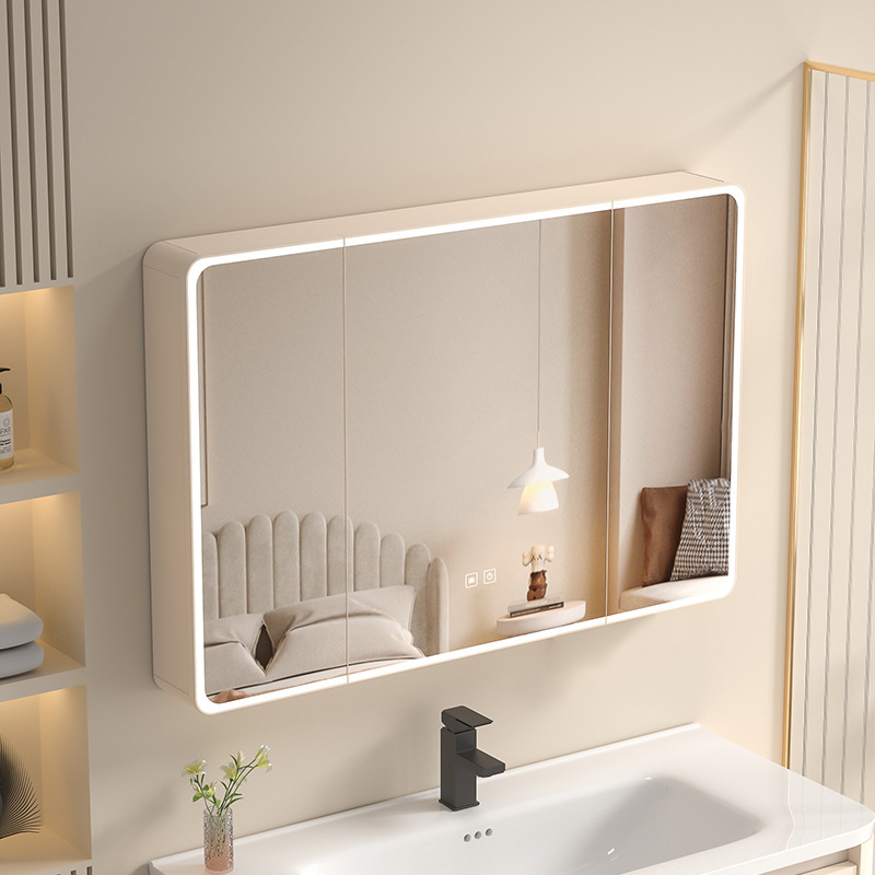 Space Aluminum Bathroom Mirror Cabinet Bathroom Led Smart Mirror Locker Wall Hanging Beauty Mirror Paper Hole Cosmetic Mirror