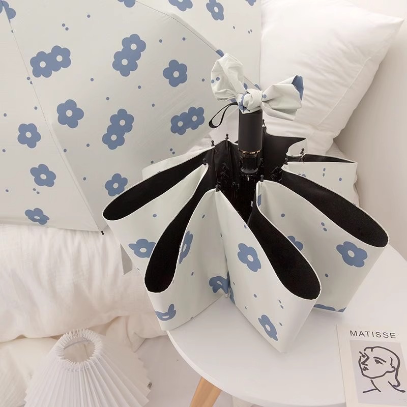 Automatic Umbrella Women's Fresh Ins Style Flower Folding Student's Black Glue Sun Protection and Rain Dual-Use Sunshade Umbrella Three-Fold