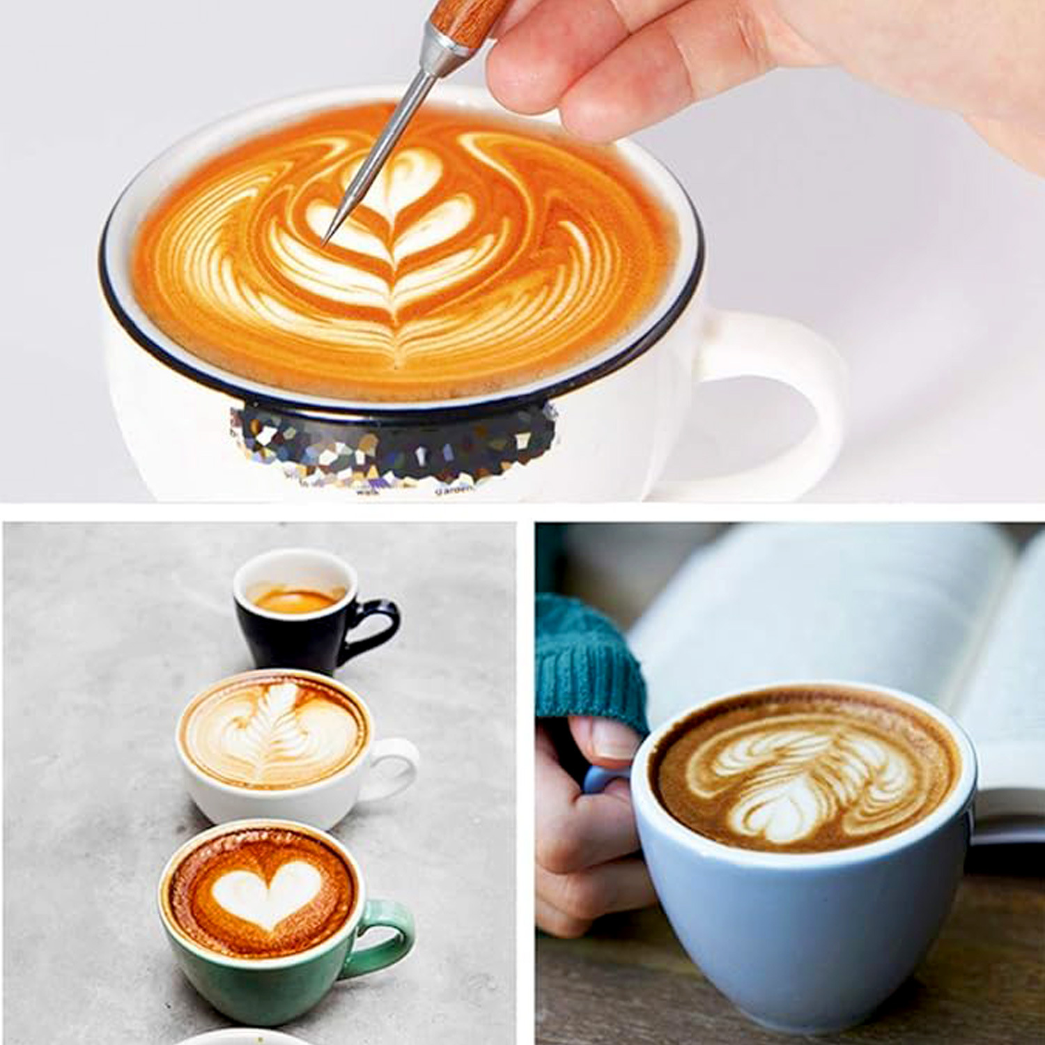 Fancy Latte Art Hook Needle Carving Stick Coffee Latte Art Needle Rosewood Handle Carving Needle Coffee Latte Art Utensils