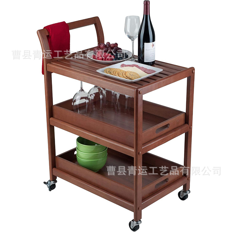 3 Tier Wooden Small Trolley Restaurant Upper Food Cart Hotel Cake Food Cart Mobile Service Cart with Lockable Wheels