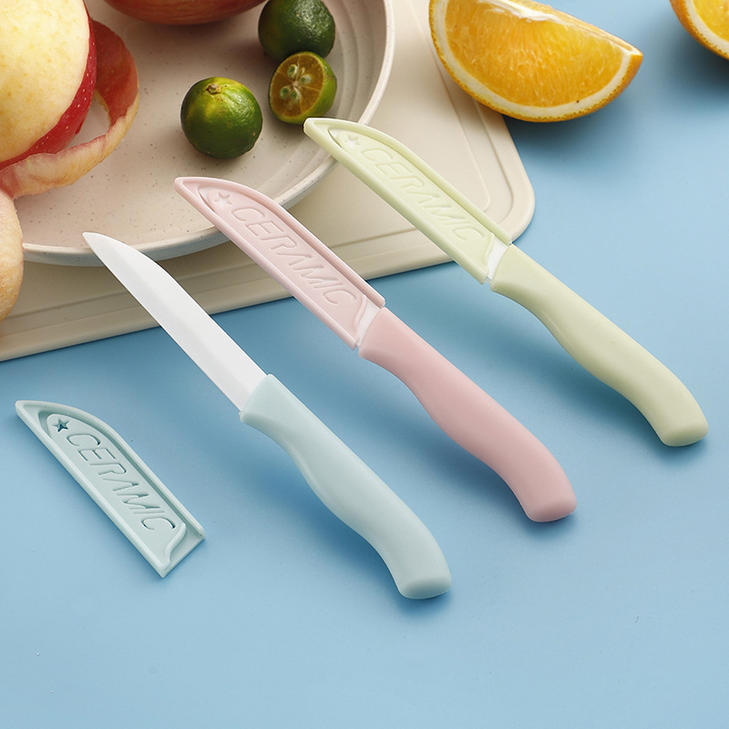 Керамический фруктовый нож с защитным чехлом, нож для очистки дыни и фруктов, портативный нож для кухни в общежитии