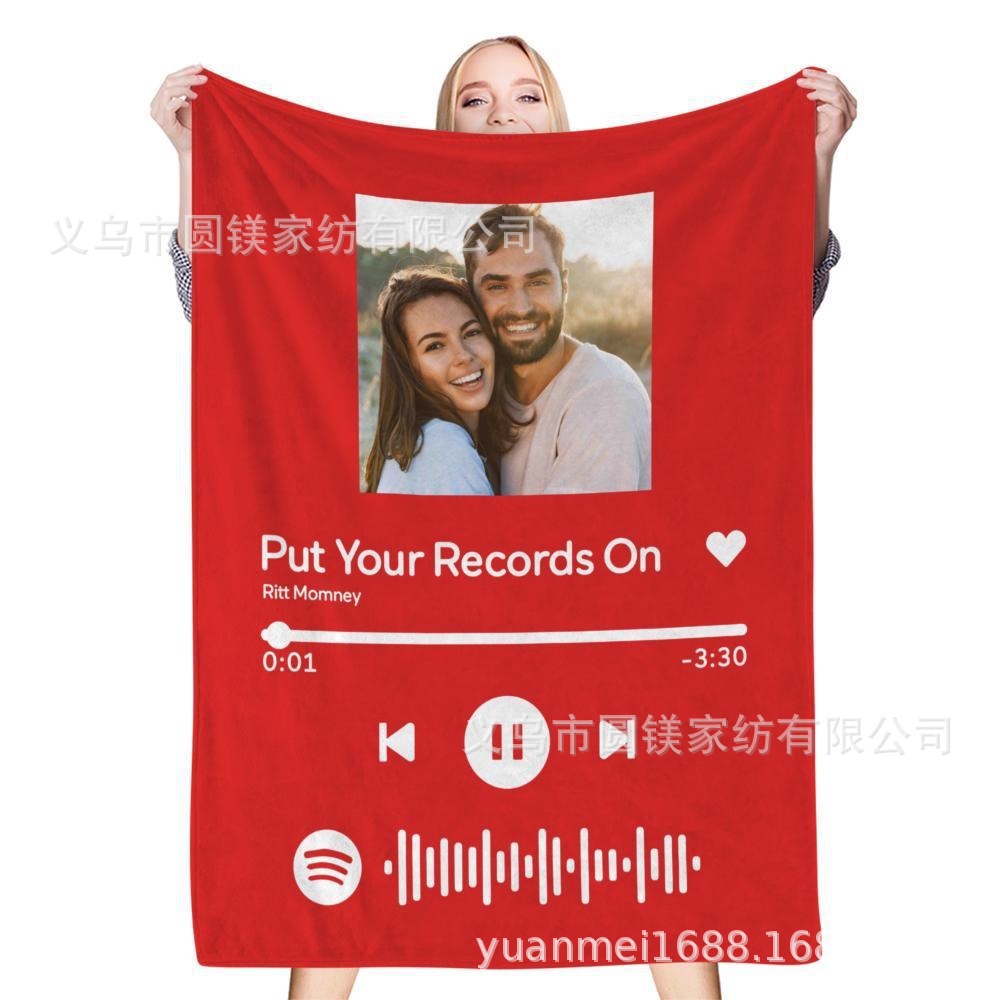 Spotify Music Code DIY Photo One Piece Custom Blanket Flannel Blanket Couple Holiday Gift Blanket