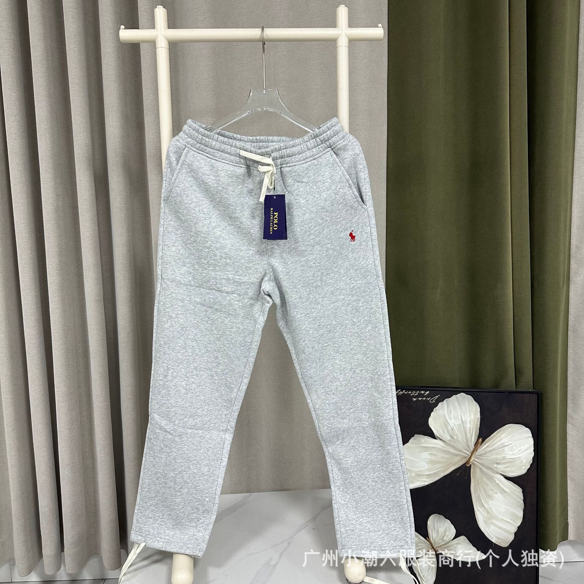 Foreign Trade Supply Rl War Horse Pure Cotton Fleece Embroidered Sweatpants Men's Drawstring Jogger Straight-Leg Sports Pants Casual Pants