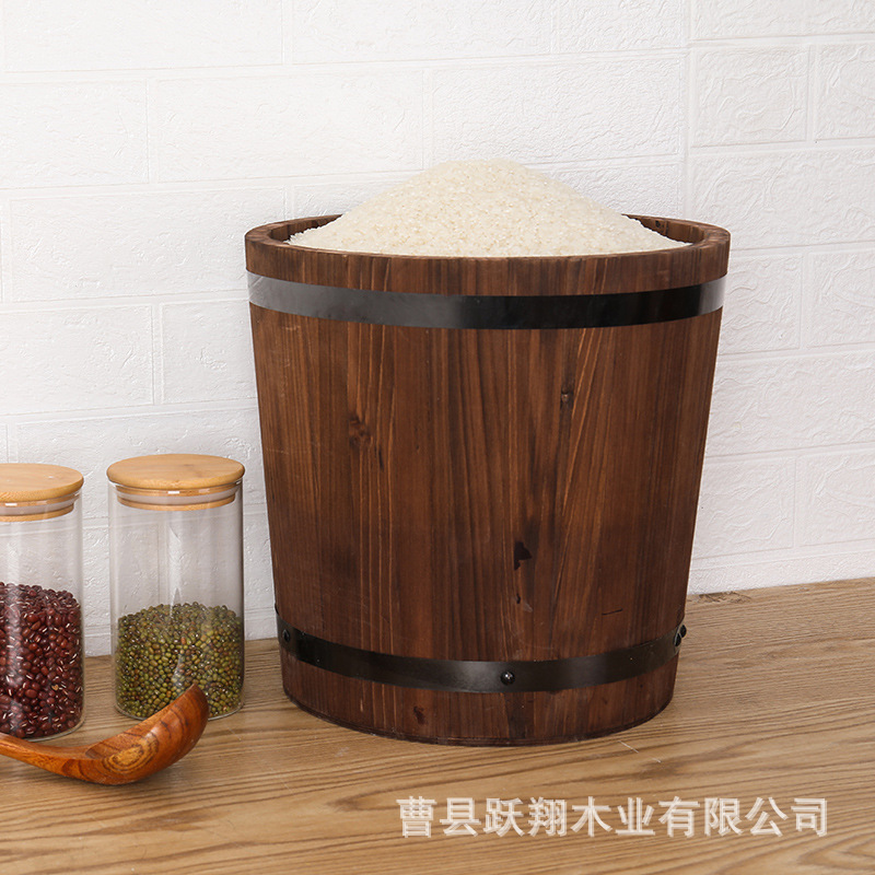 Household Wooden Rice Barrel Wooden Grain Tank Household Cereal Storage Barrel Cereal Sealed Barrel