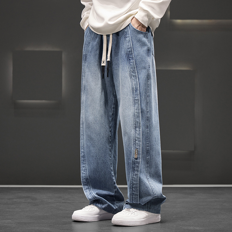 JYF-A501 fleece-lined M-8XL jeans American street retro elastic waist Denim men's fashion brand loose