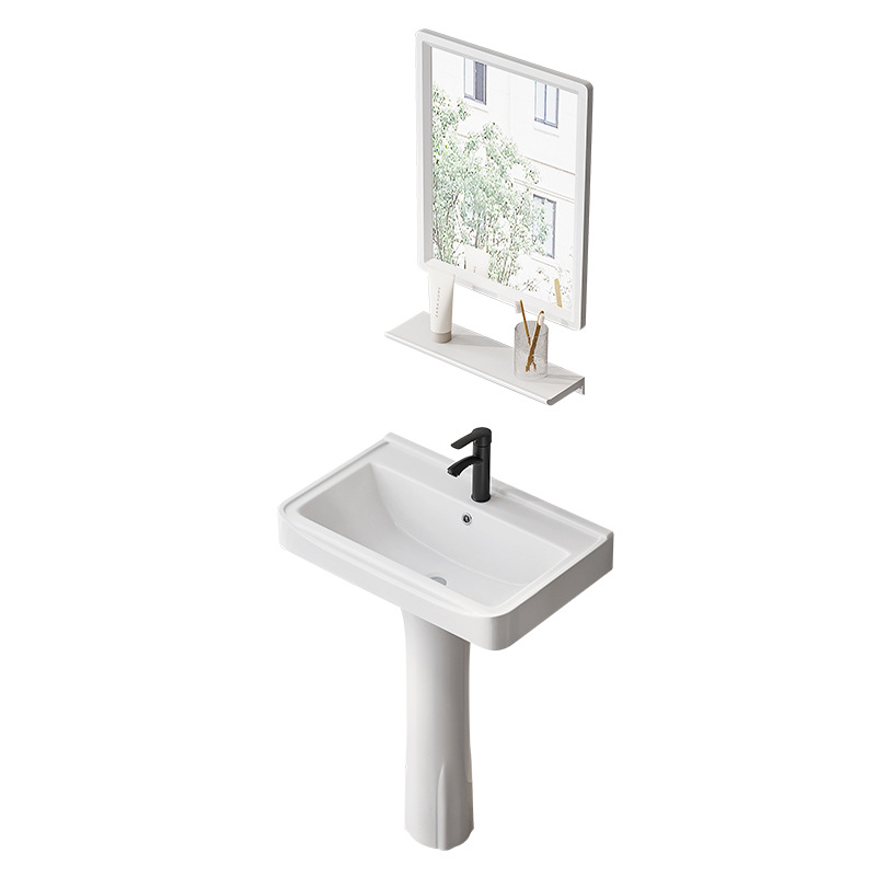Column Basin Small Apartment Bathroom Face Wash Bathroom Washbasin Balcony Washbasin Ceramic Square Integrated Left and Right Basin