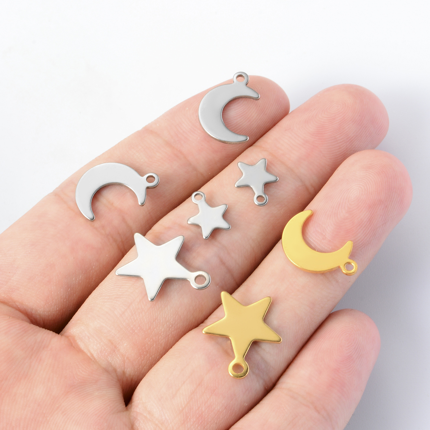 Stainless steel star moon small tag five-pointed star bracelet pendant diy jewelry accessories necklace tail chain tail piece