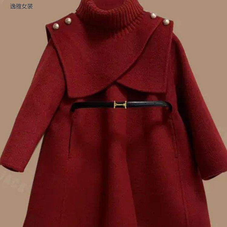 Girls' Woolen Coat 2025 New Winter Style for Older Children, Fashionable Detachable Cape Woolen Coat Trendy