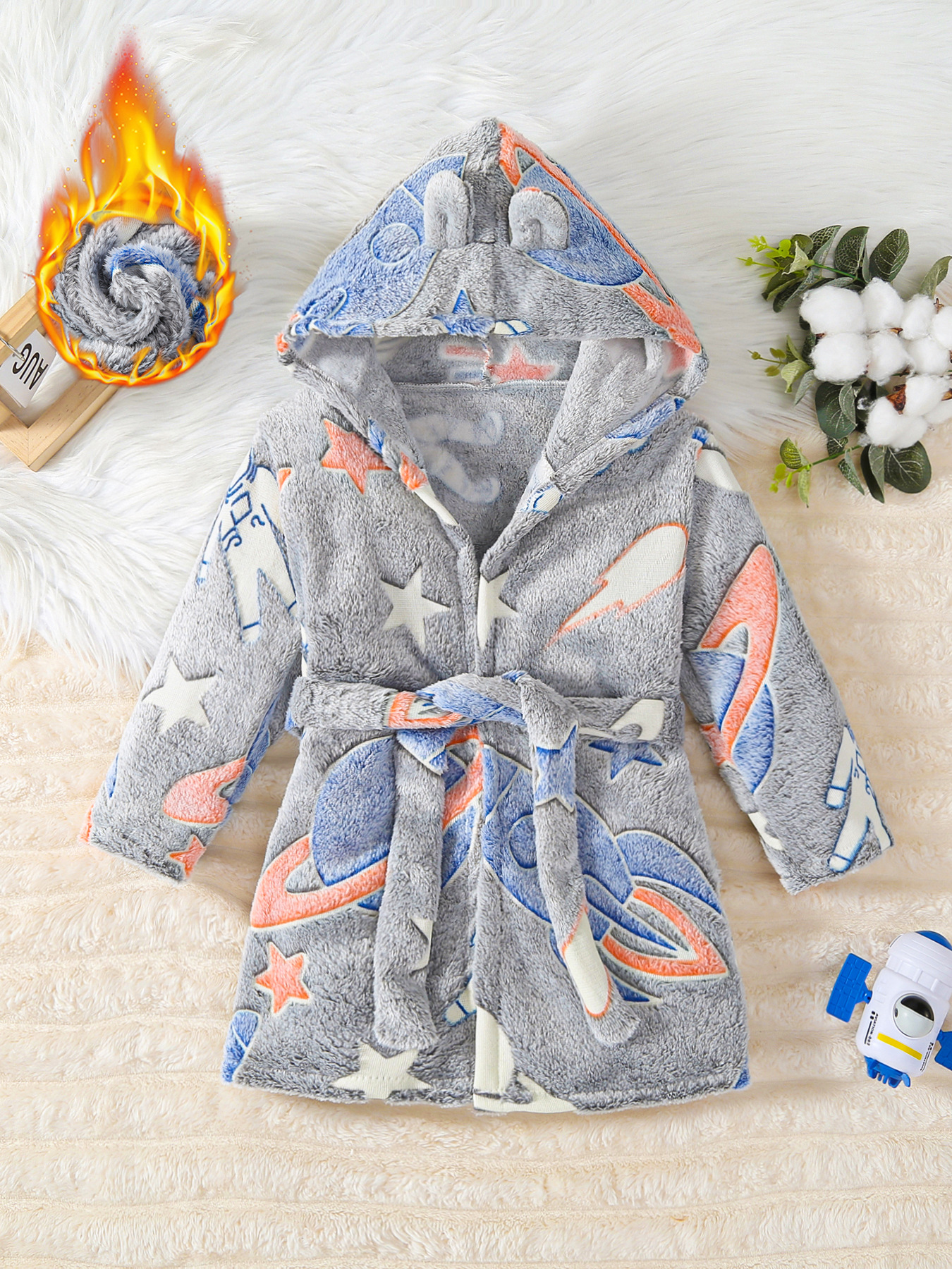 Foreign Trade Cross-Border Wholesale Dropshipping European and American New Style Boys' Plush Hooded Long-Sleeved Jacket Star Astronaut Flower