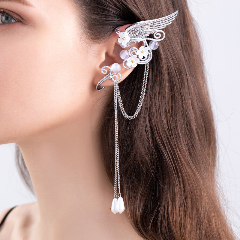 Foreign Trade Hot Selling Non-Pierced Ear Hooks Creative Handmade Elf Angel Wings Ear Clips Retro Earrings Tassel Earrings for Women