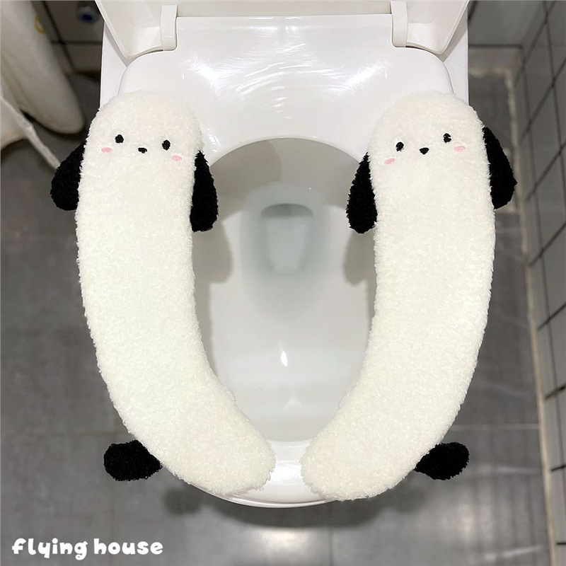 Winter Thickeneded Cute Pacha Dog Toilet Mat Household Fleece-Lined Warm Toilet Seat Cushion Toilet Cover Toilet Gasket