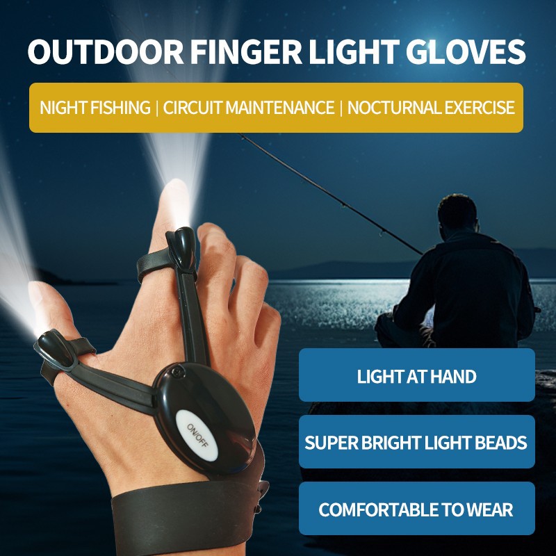 New Rechargeable Fishing Gloves with Light Flashlight Camping Lighting Two-Finger Outdoor Night Running Light Hook Fishing Gloves
