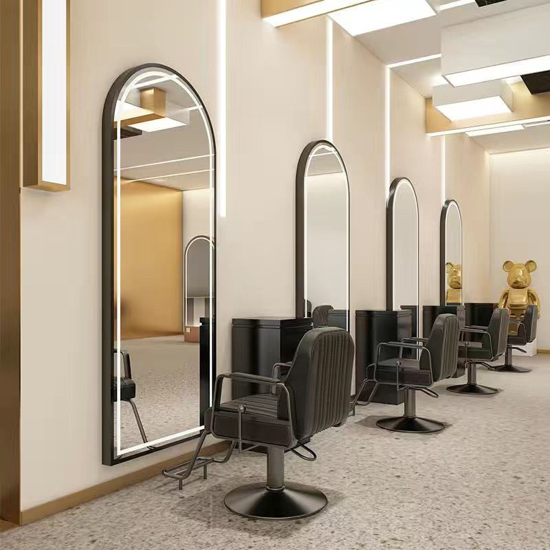 With LED Light Hairdressing Mirror Table Barber Shop Special Mirror Single-sided Internet Trendy Hair Salon Wall-mounted Hair Cutting Makeup Mirror