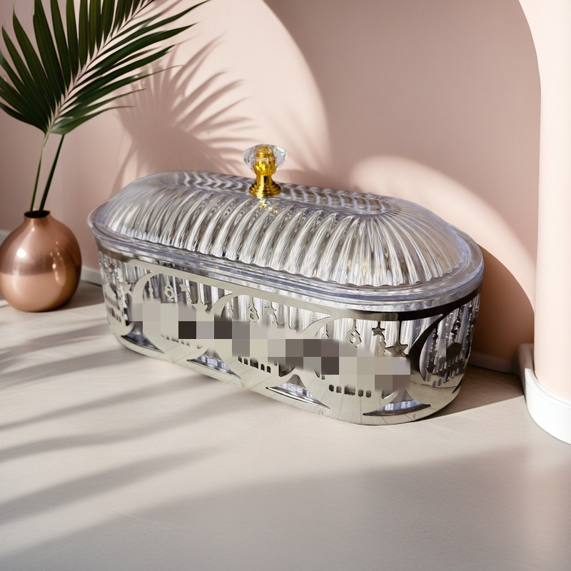 Tuem New Cross-Border Holiday Supplies Eid Al-Adha Dinner Plate Ramadan Tray Iron Round Snack Jar Jewelry Storage Box