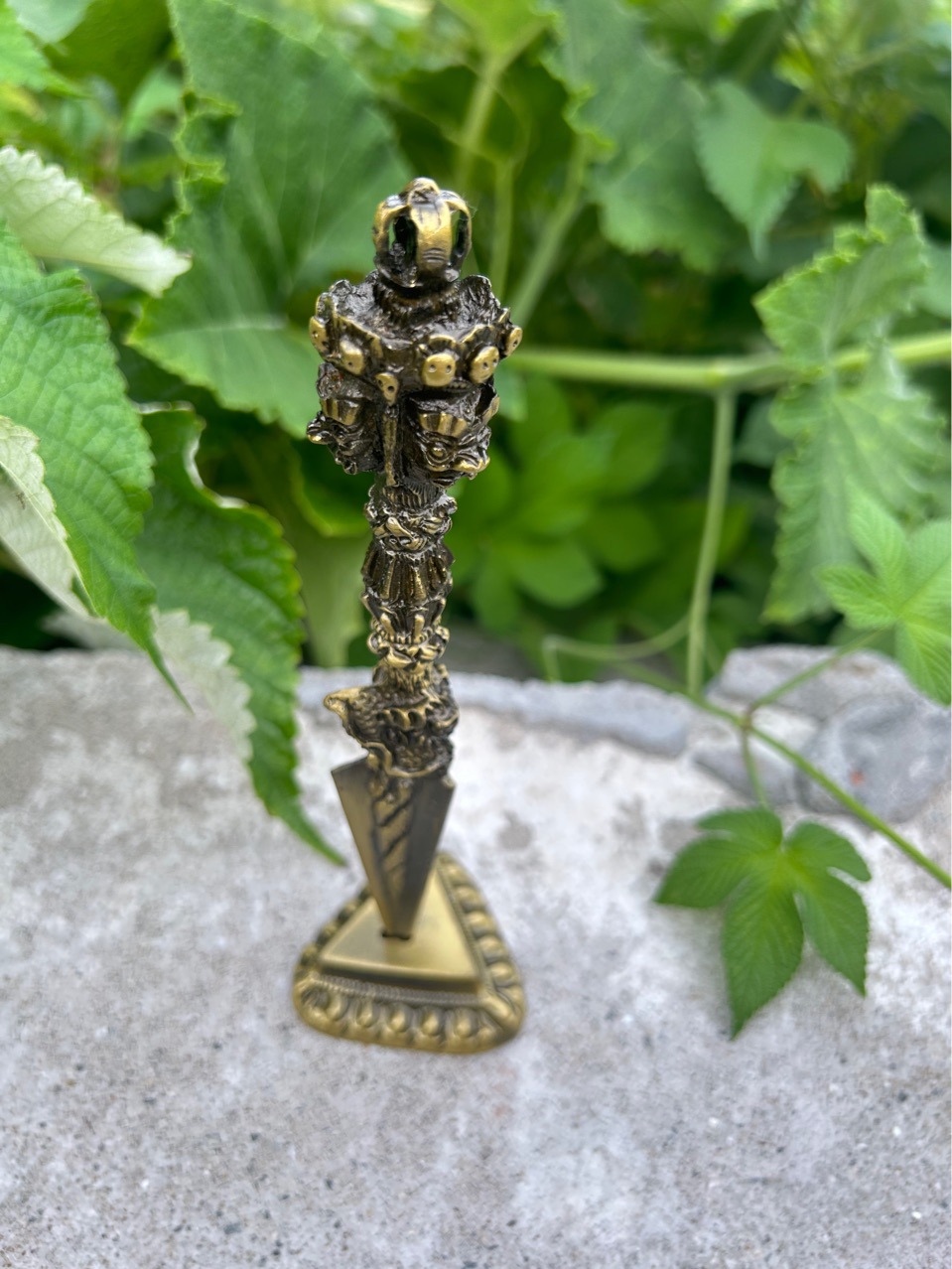 Xizang Tantra Ruth Diamond Pestle Ornaments Puba King Kong Prong Magic Pestle Instrument Copper Alloy Belt Base Height 17cm