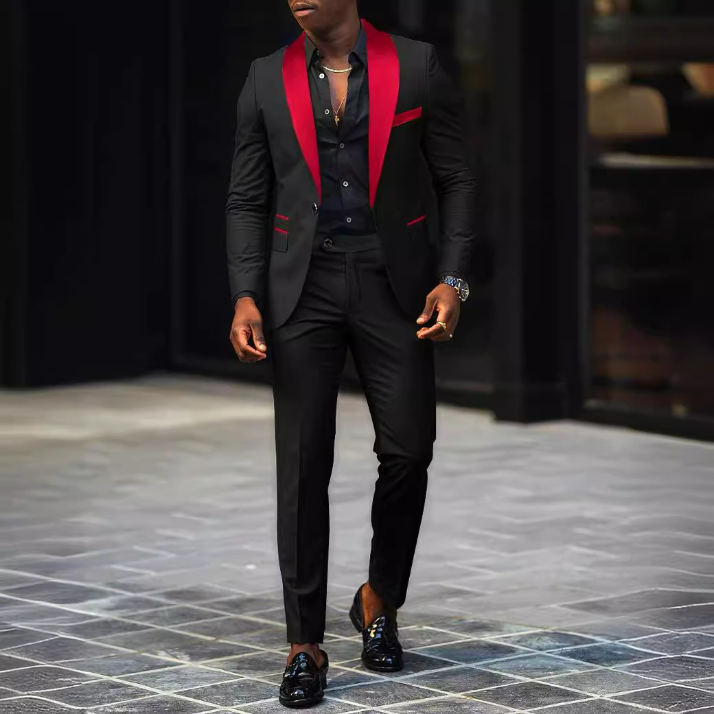 Костюм для бизнеса и повседневной носки для мужчин, свадебный костюм, приталенный, двухпредметный комплект